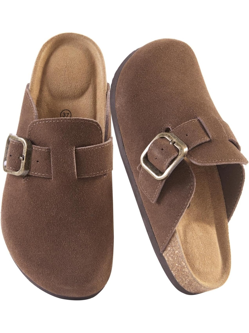 🆕 Women Brown Suede Clogs Mules Cork Footbed Slip On Buckle Strap Sandals